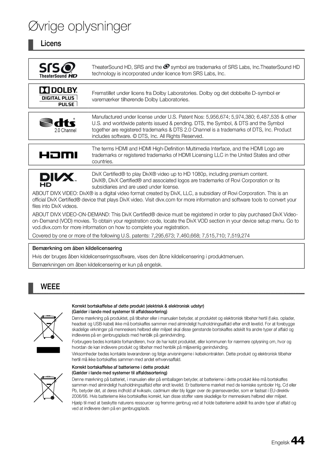 Samsung LT22C300EW/XE, LT27C370EW/XE, LT24C300EW/XE manual Weee 