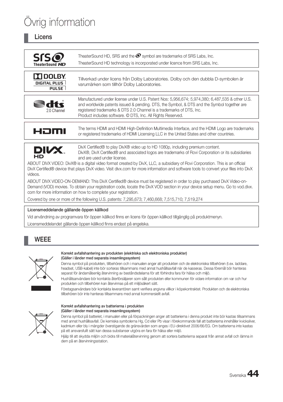 Samsung LT22C300EW/XE, LT27C370EW/XE, LT24C300EW/XE manual Weee 