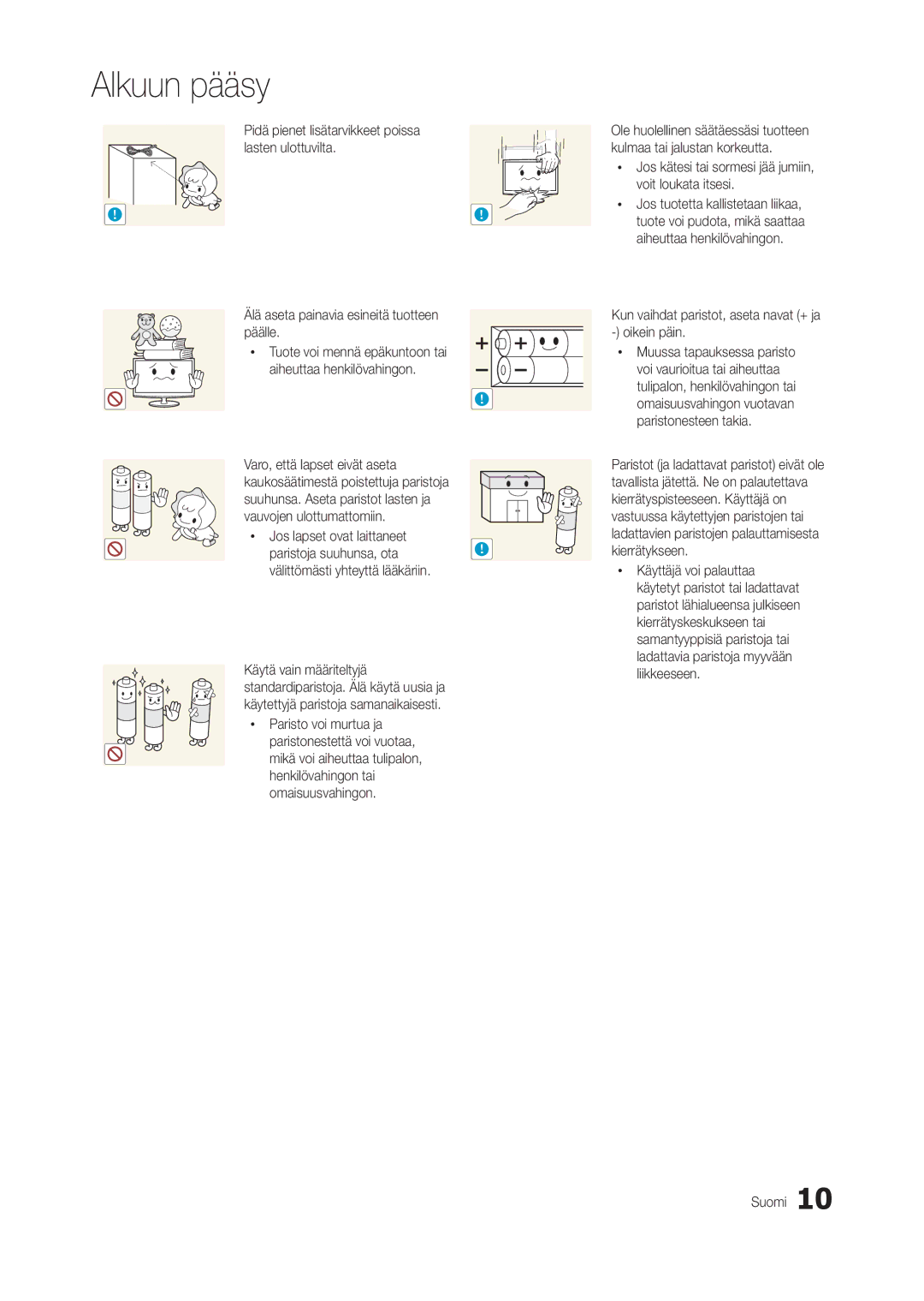 Samsung LT24C300EW/XE, LT27C370EW/XE, LT22C300EW/XE manual Jos lapset ovat laittaneet Paristoja suuhunsa, ota 