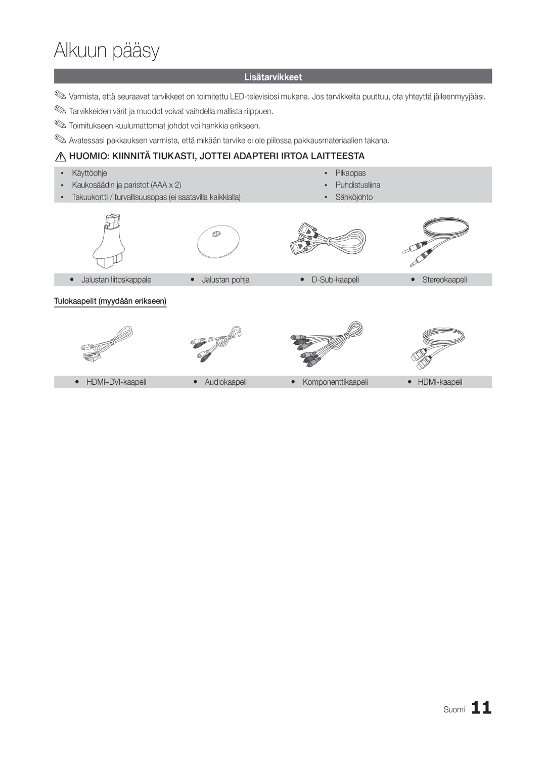 Samsung LT22C300EW/XE, LT27C370EW/XE, LT24C300EW/XE manual Lisätarvikkeet, Sähköjohto 