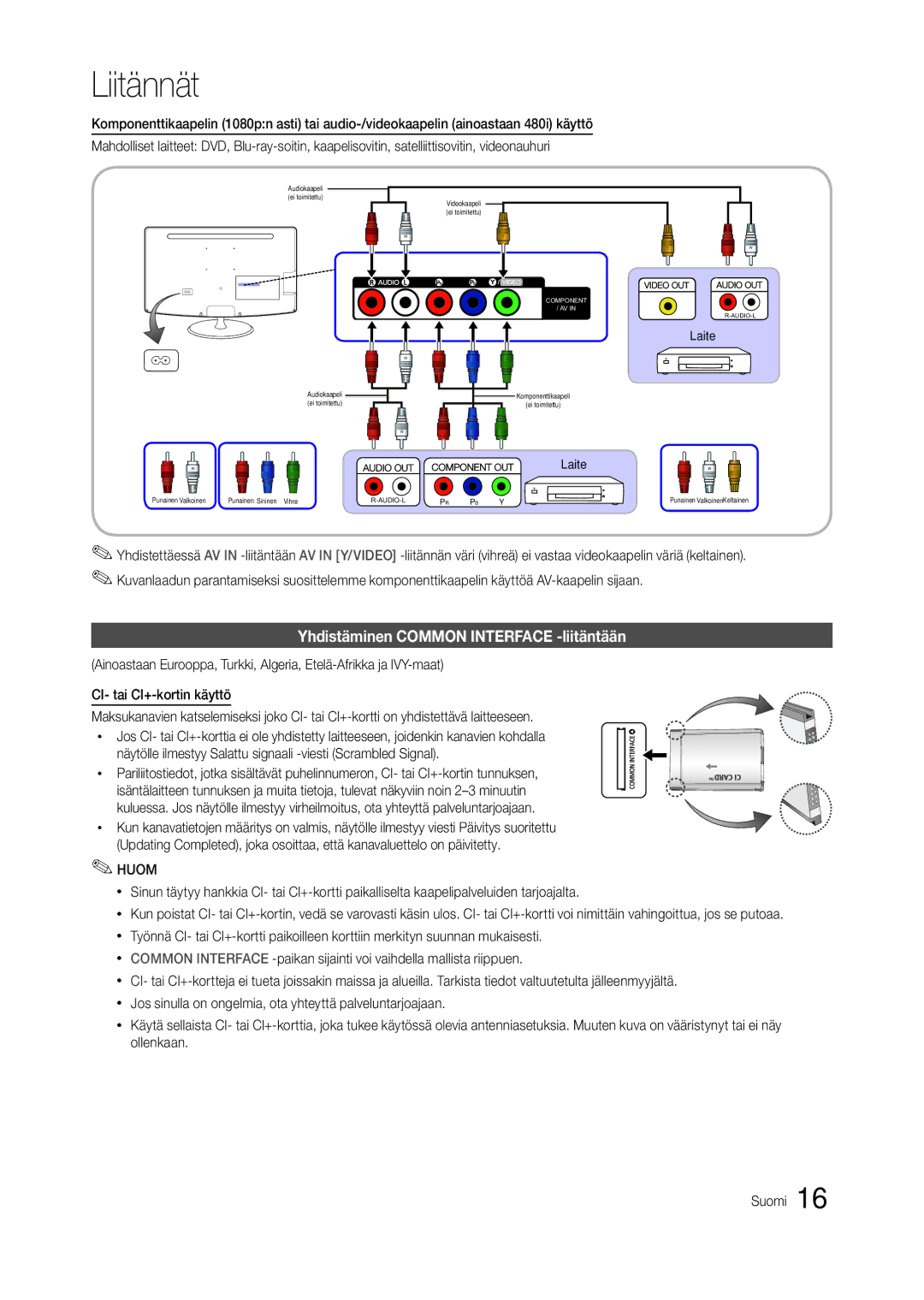 Samsung LT24C300EW/XE, LT27C370EW/XE, LT22C300EW/XE manual Yhdistäminen Common Interface -liitäntään, Laite 