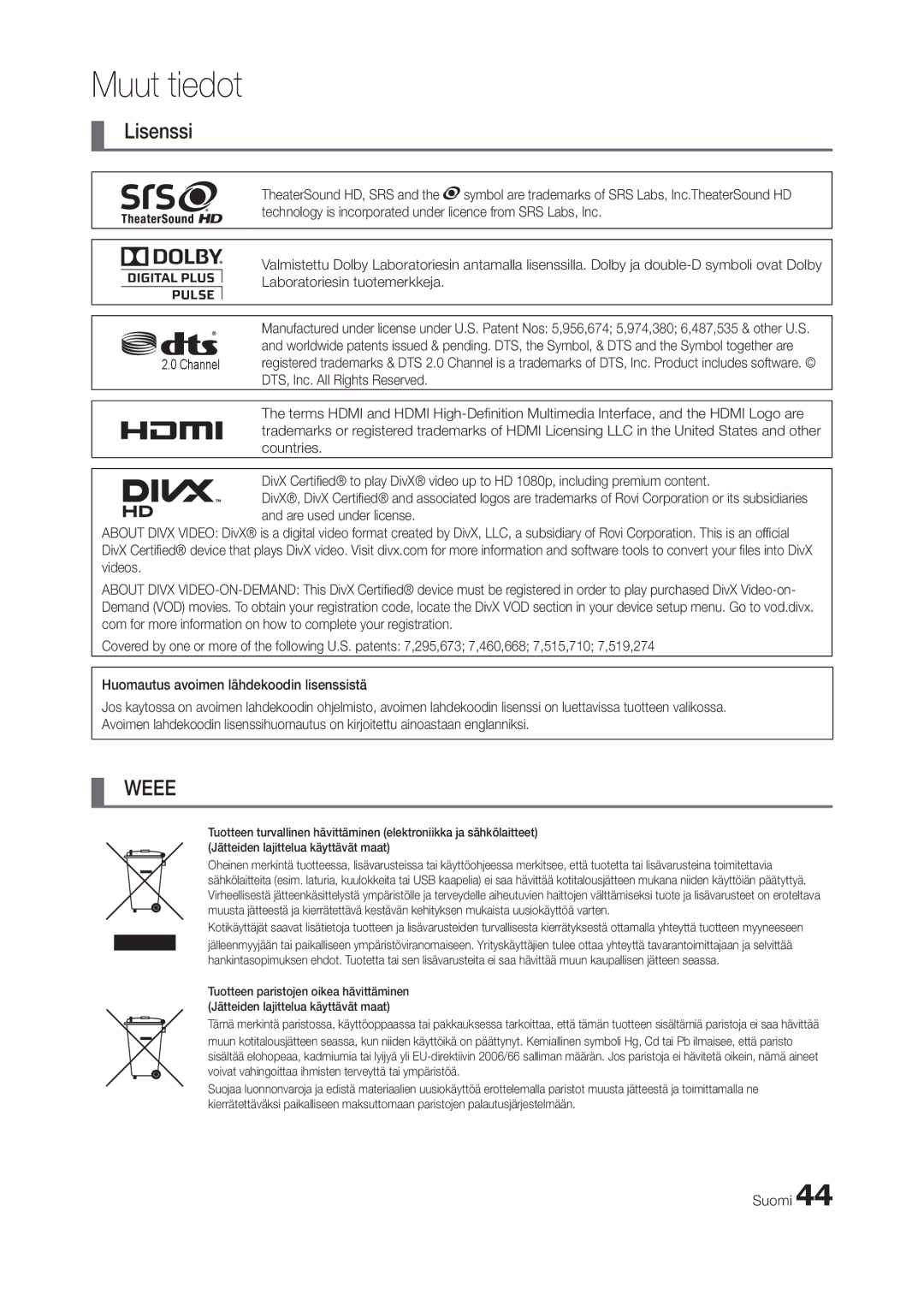 Samsung LT22C300EW/XE, LT27C370EW/XE, LT24C300EW/XE manual Weee 