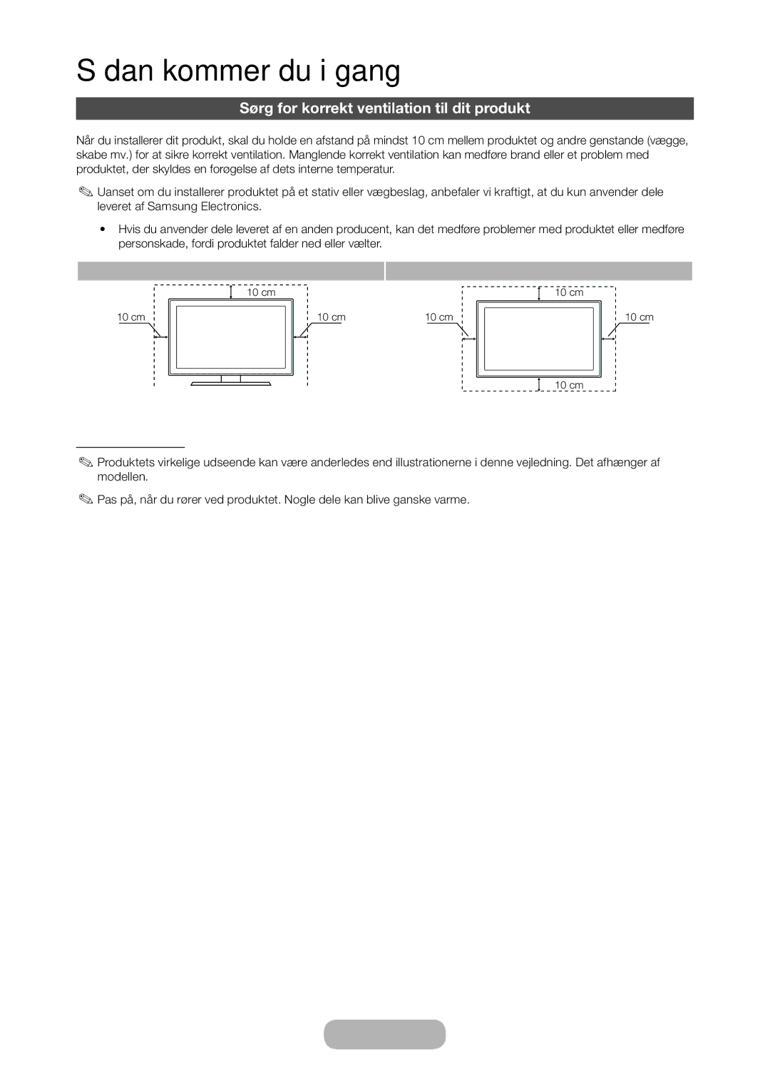 Samsung LT23C350EW/XE, LT27C370EW/XE, LT27C350EW/XE manual Sørg for korrekt ventilation til dit produkt, Andre advarsler 