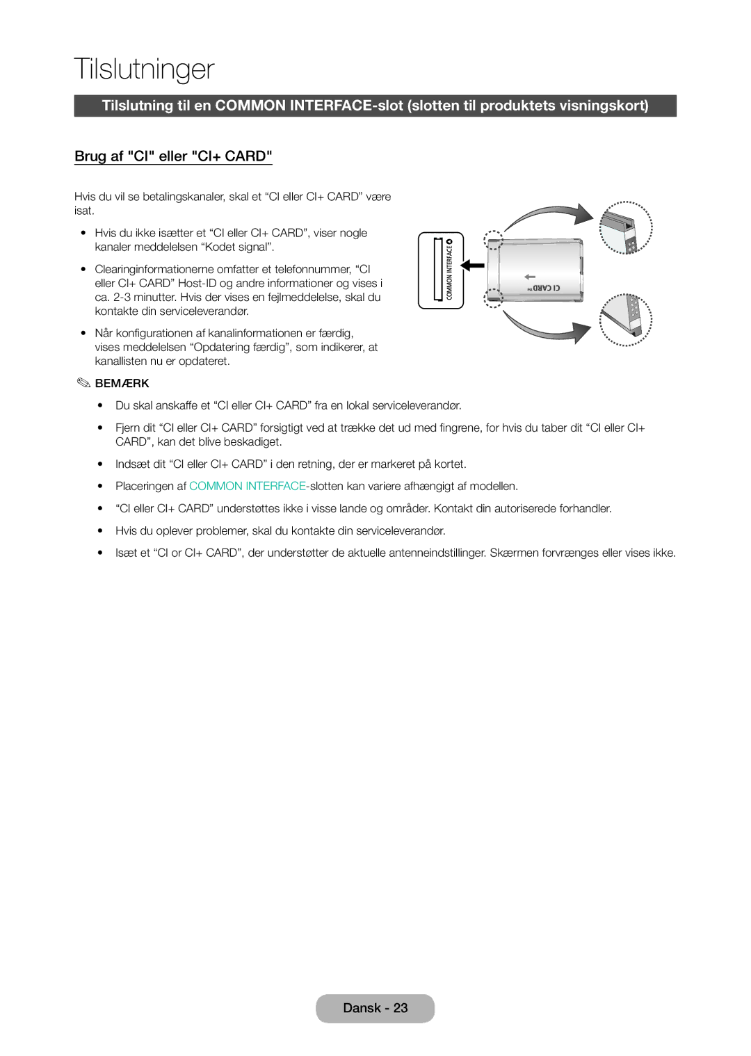 Samsung LT23C350EW/XE, LT27C370EW/XE, LT27C350EW/XE, LT24C350EW/XE manual Brug af CI eller CI+ Card 