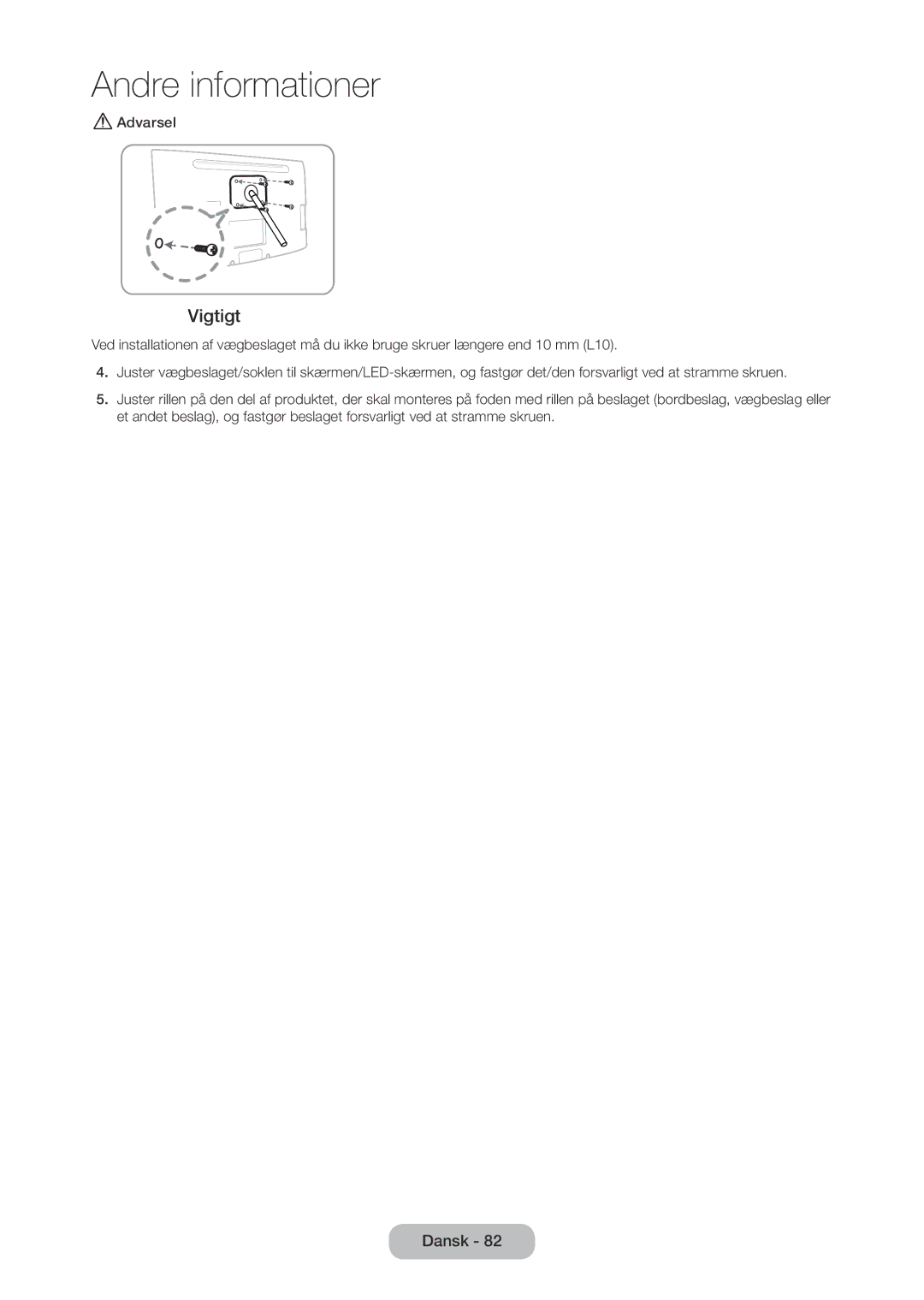 Samsung LT24C350EW/XE, LT27C370EW/XE, LT27C350EW/XE, LT23C350EW/XE manual Vigtigt 