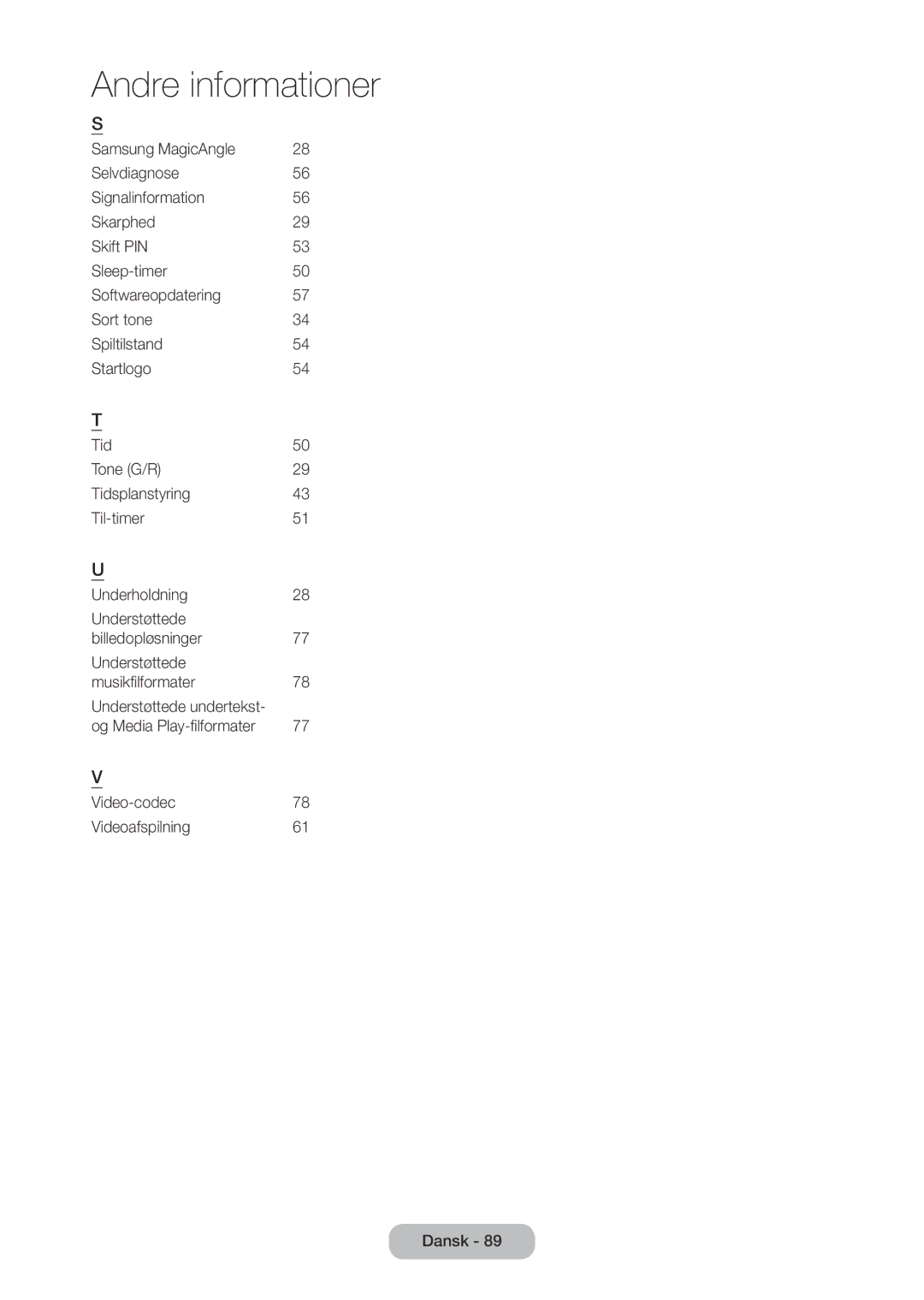 Samsung LT27C350EW/XE, LT27C370EW/XE, LT24C350EW/XE, LT23C350EW/XE manual Understøttede undertekst 