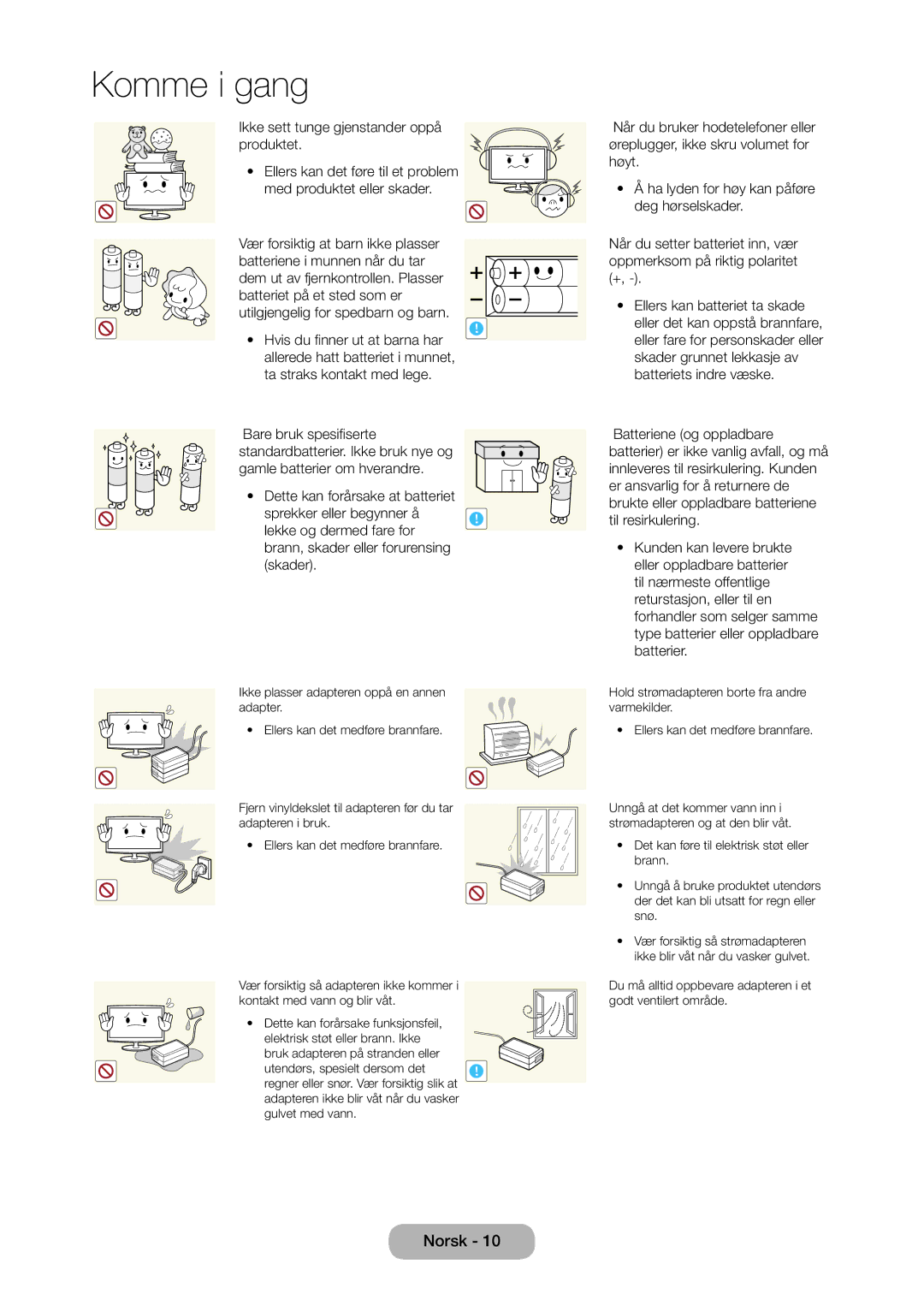 Samsung LT24C350EW/XE, LT27C370EW/XE, LT27C350EW/XE manual Du må alltid oppbevare adapteren i et godt ventilert område 