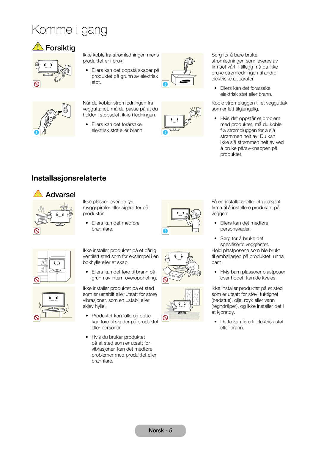 Samsung LT27C350EW/XE, LT27C370EW/XE, LT24C350EW/XE, LT23C350EW/XE manual Forsiktig, Installasjonsrelaterte 