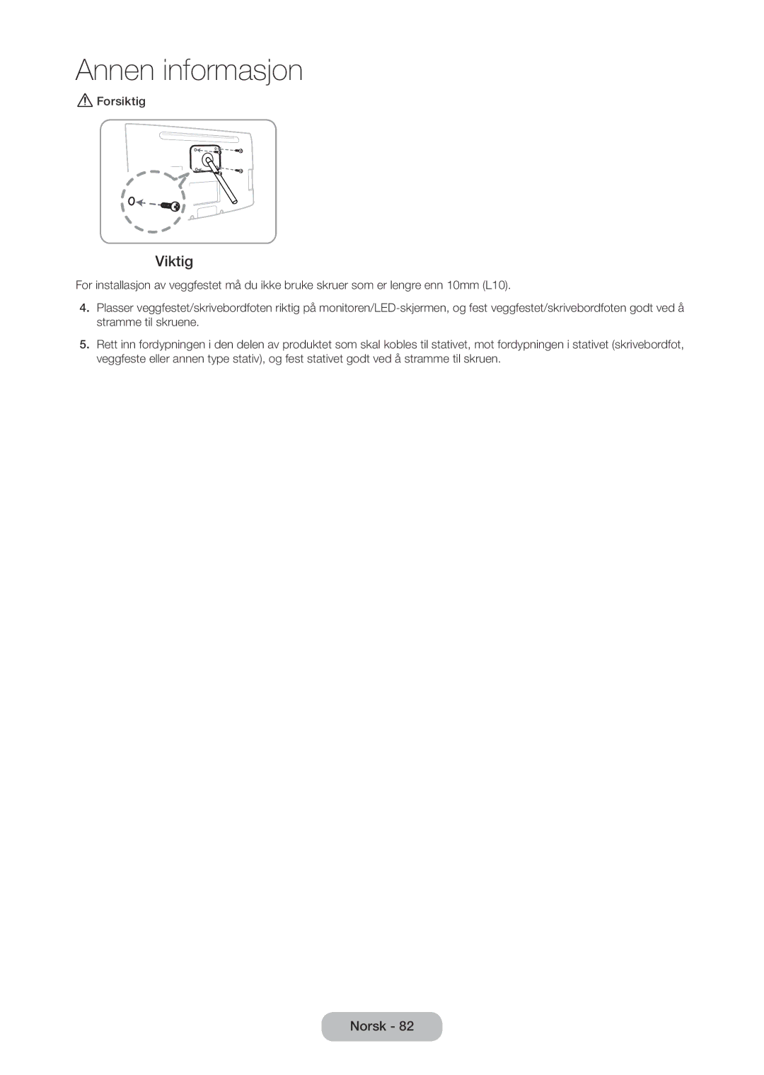 Samsung LT24C350EW/XE, LT27C370EW/XE, LT27C350EW/XE, LT23C350EW/XE manual Viktig 