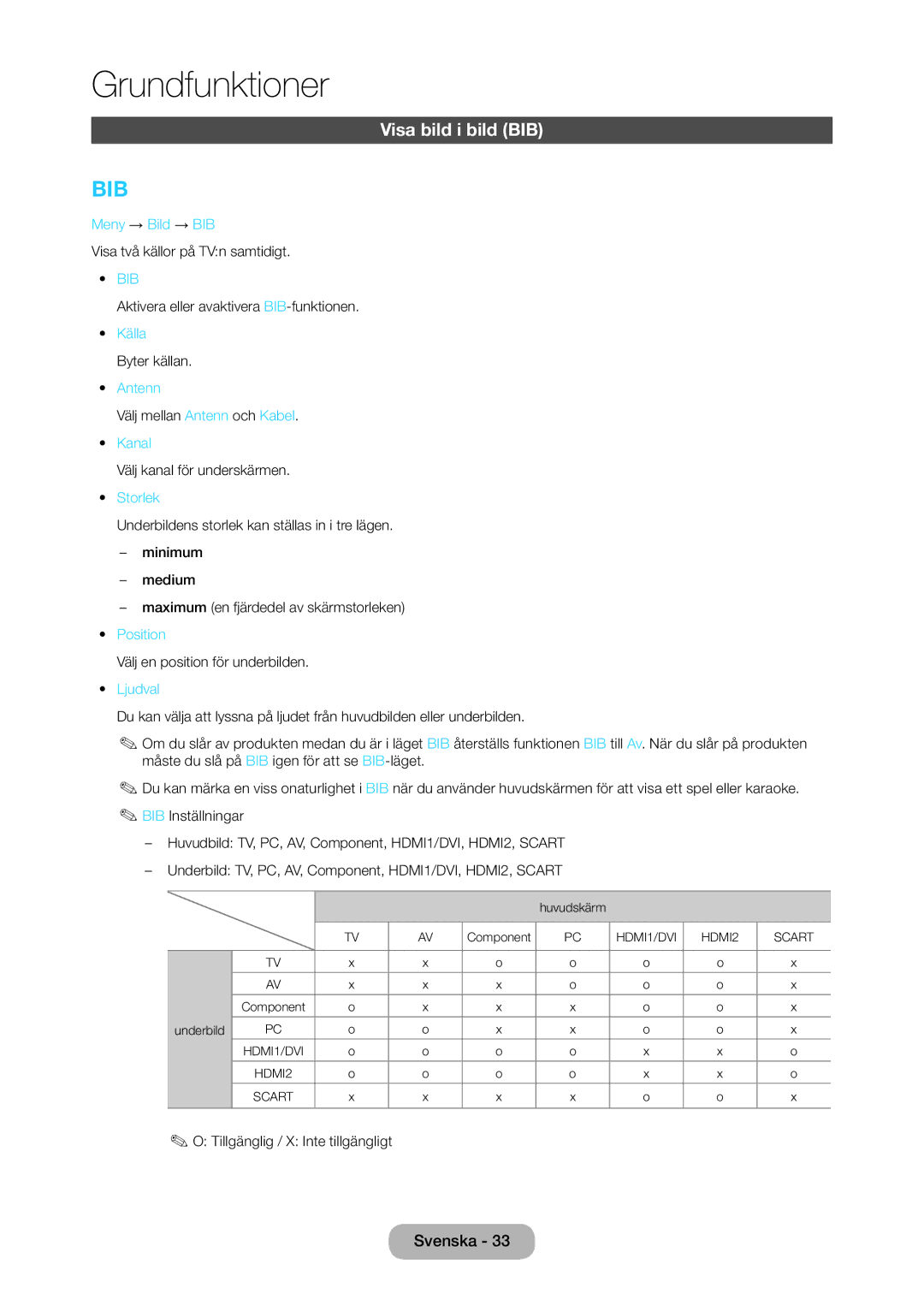 Samsung LT27C350EW/XE, LT27C370EW/XE, LT24C350EW/XE, LT23C350EW/XE manual Visa bild i bild BIB 