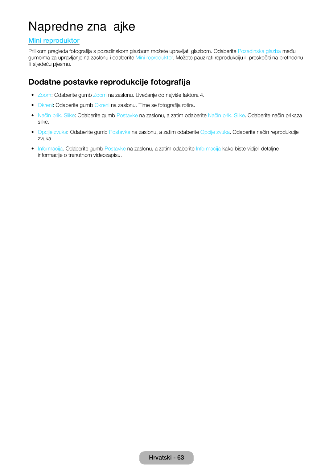Samsung LT24D390EW/EN, LT27D390EW/EN, LT24D391EW/EN manual Dodatne postavke reprodukcije fotografija, Mini reproduktor 