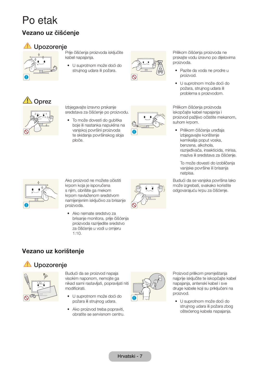 Samsung LT24D390EW/EN, LT27D390EW/EN, LT24D391EW/EN, LT22D390EW/EN manual Vezano uz čišćenje, Vezano uz korištenje 