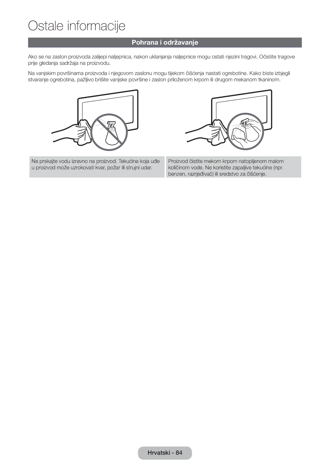 Samsung LT27D390EW/EN, LT24D391EW/EN, LT22D390EW/EN, LT24D390EW/EN manual Pohrana i održavanje 