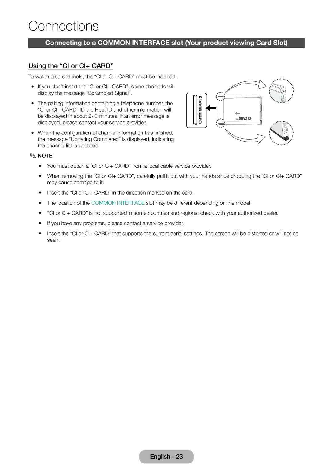 Samsung LT24D391EW/EN, LT27D390EW/EN, LT24D590EW/EN, LT22D390EW/EN, LT22D390EWB/EN, LT24D390EW/EN Using the CI or CI+ Card 