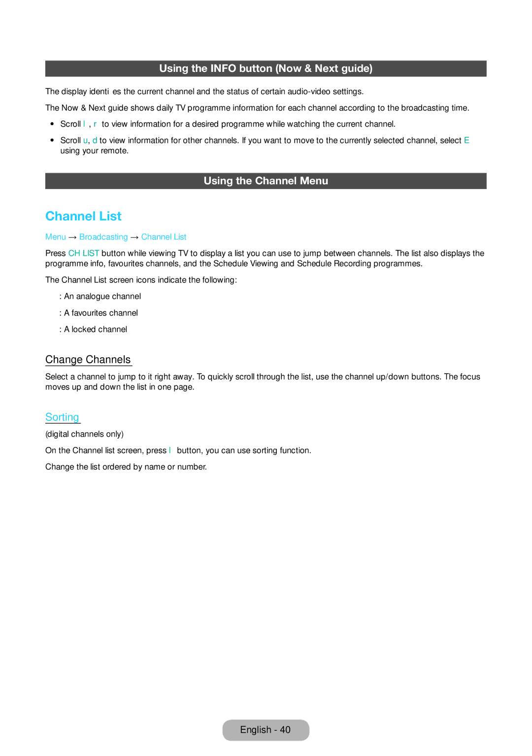 Samsung LT27D390EW/XE manual Channel List, Using the Info button Now & Next guide, Using the Channel Menu, Change Channels 