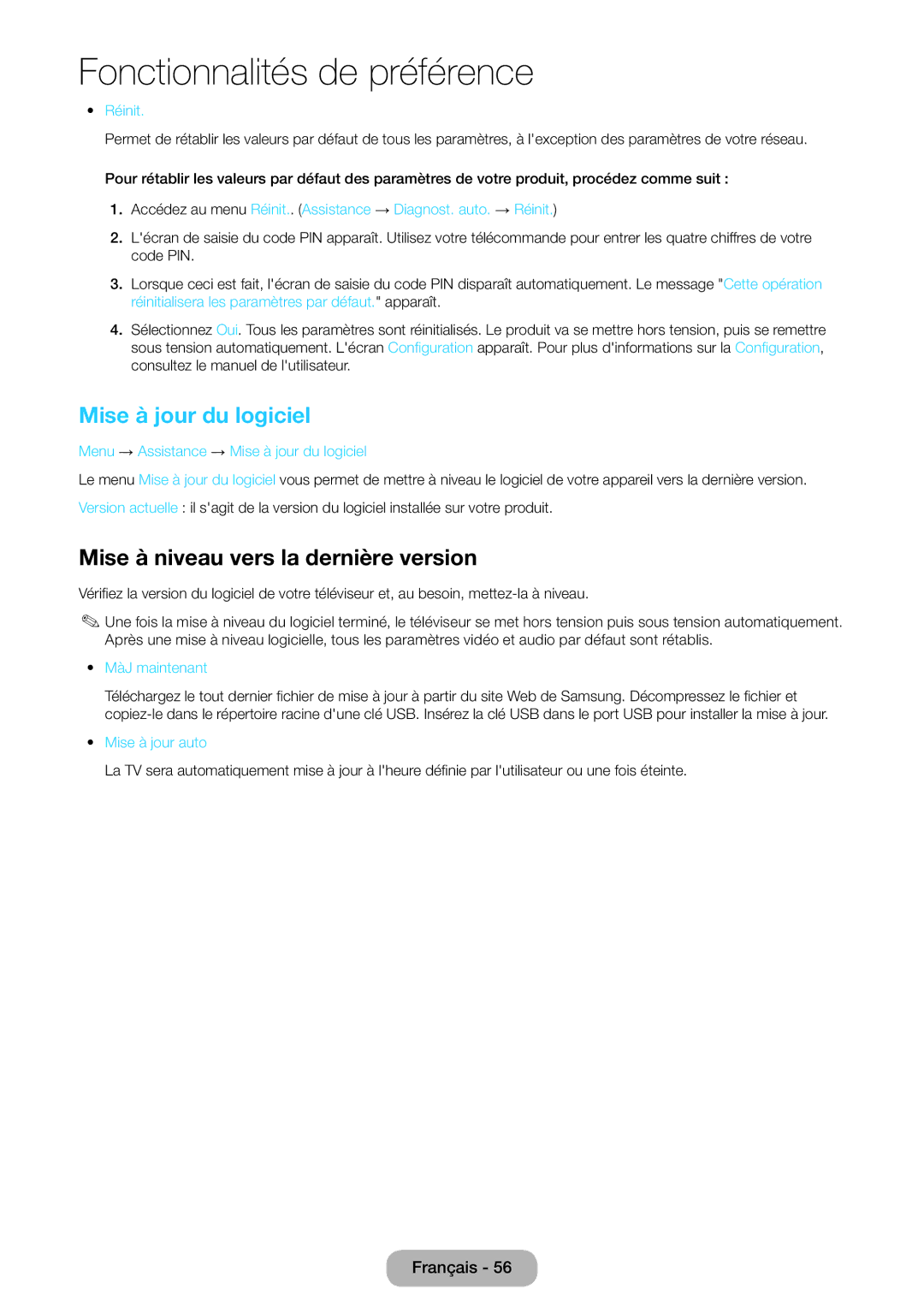 Samsung LT27D390EW/EN, LT24D391EW/EN, LT24D590EW/EN manual Mise à jour du logiciel, Mise à niveau vers la dernière version 