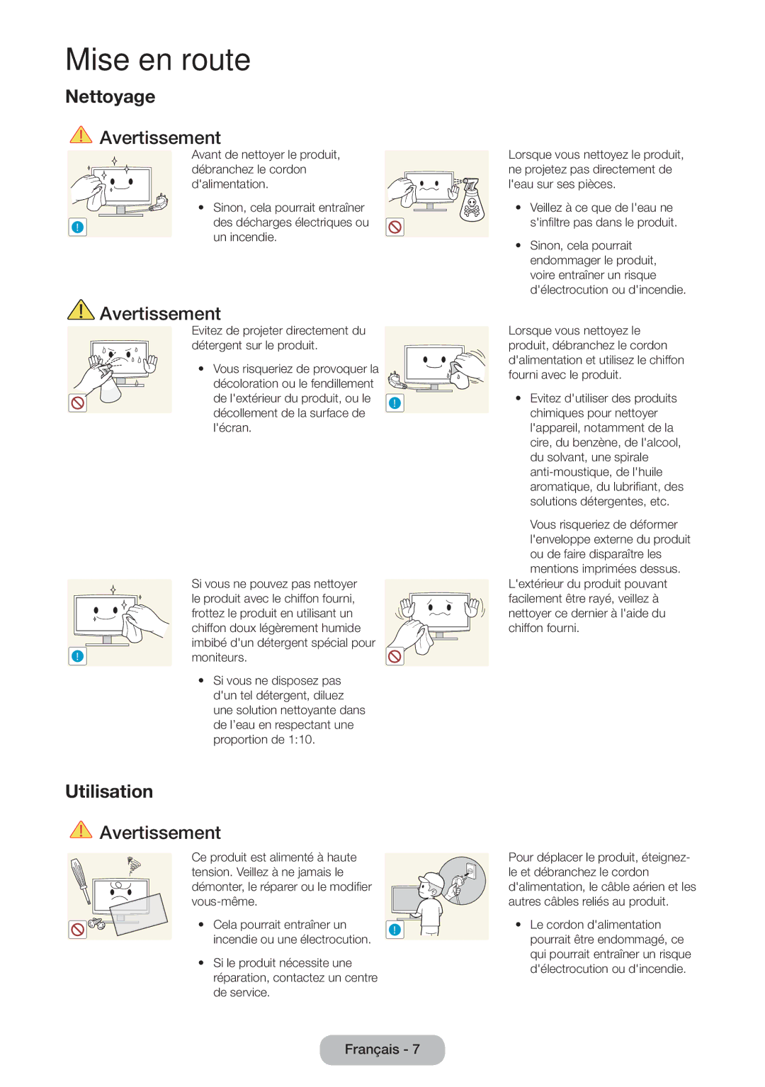 Samsung LT27D390EW/EN, LT24D391EW/EN, LT24D590EW/EN, LT22D390EW/EN, LT22D390EWB/EN manual Nettoyage, Utilisation, Moniteurs 