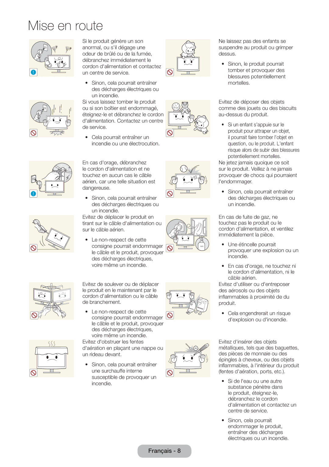 Samsung LT24D391EW/EN manual Si le produit génère un son, Anormal, ou sil dégage une, Odeur de brûlé ou de la fumée 