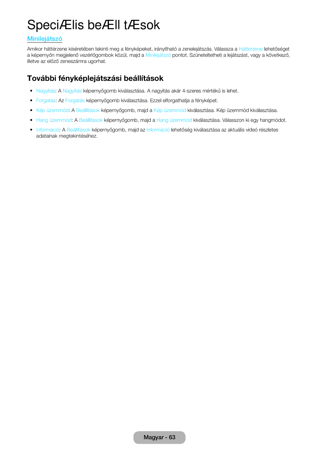 Samsung LT22D390EW/EN, LT27D390EW/EN, LT24D391EW/EN, LT24D590EW/EN manual További fényképlejátszási beállítások, Minilejátszó 