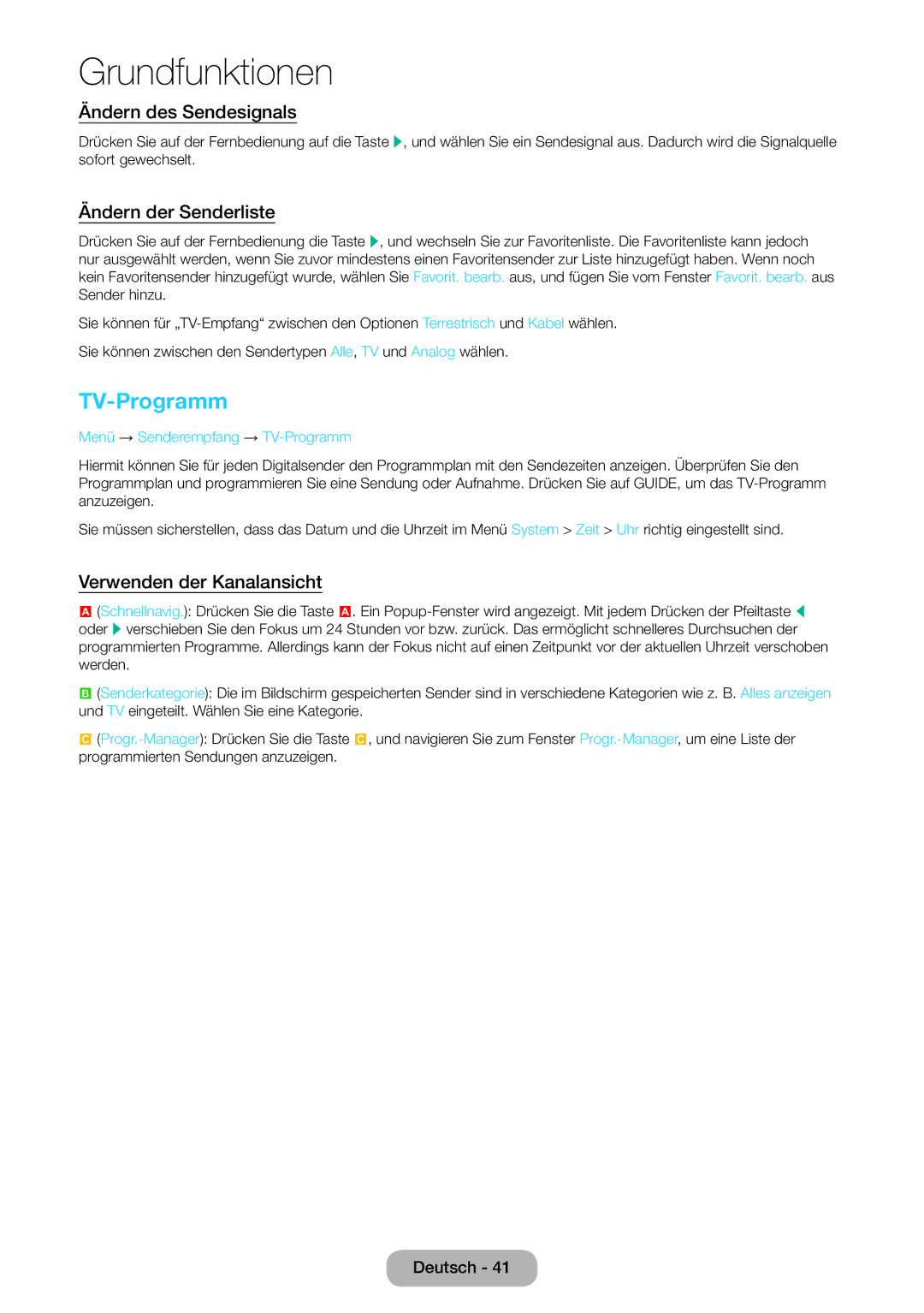 Samsung LT27D590EW/EN manual TV-Programm, Ändern des Sendesignals, Ändern der Senderliste, Verwenden der Kanalansicht 