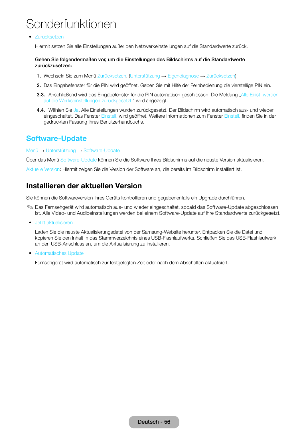 Samsung LT24D590EW/EN, LT27D390EW/EN, LT24D391EW/EN, LT22D390EW/EN manual Software-Update, Installieren der aktuellen Version 