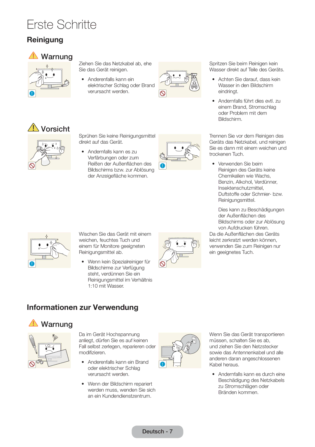 Samsung LT24D391EW/EN, LT27D390EW/EN, LT24D590EW/EN, LT22D390EW/EN, LT24D390EW/EN Reinigung, Informationen zur Verwendung 