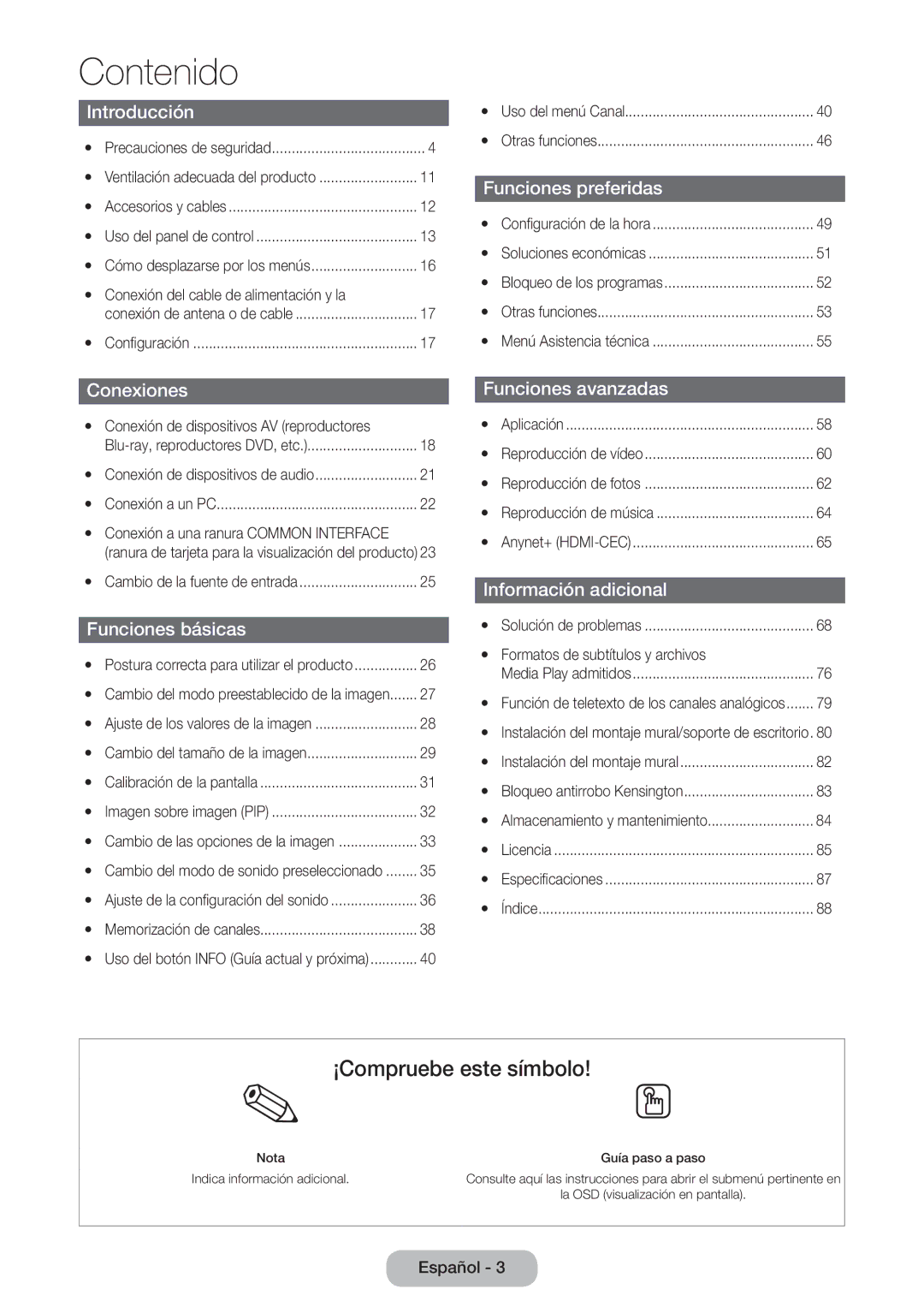 Samsung LT22D390EW/EN, LT27D390EW/EN, LT24D391EW/EN, LT24D590EW/EN, LT24D390EW/EN, LT27D590EW/EN manual Contenido 