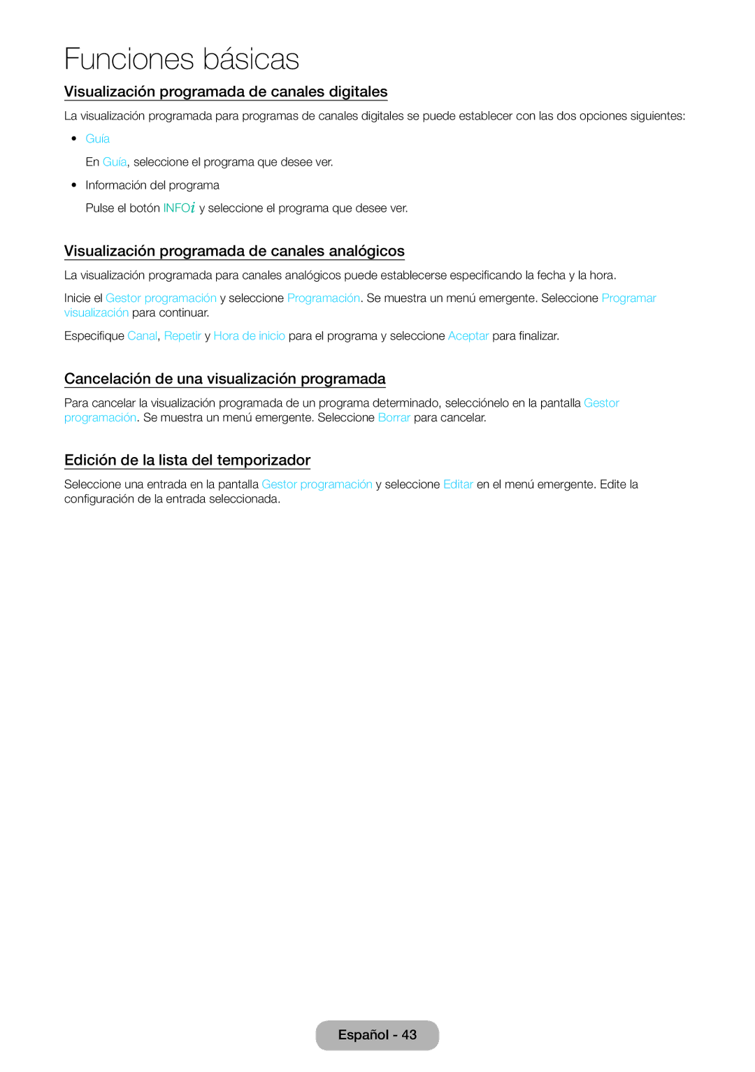 Samsung LT24D391EW/EN Visualización programada de canales digitales, Visualización programada de canales analógicos, Guía 