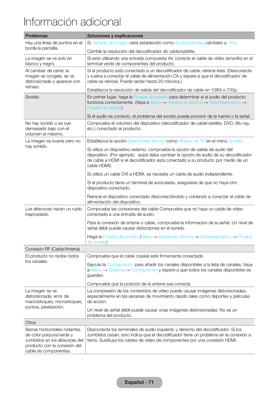 Samsung LT27D590EW/EN, LT27D390EW/EN, LT24D391EW/EN, LT24D590EW/EN, LT22D390EW/EN, LT24D390EW/EN Prueba de sonido, De sonido 