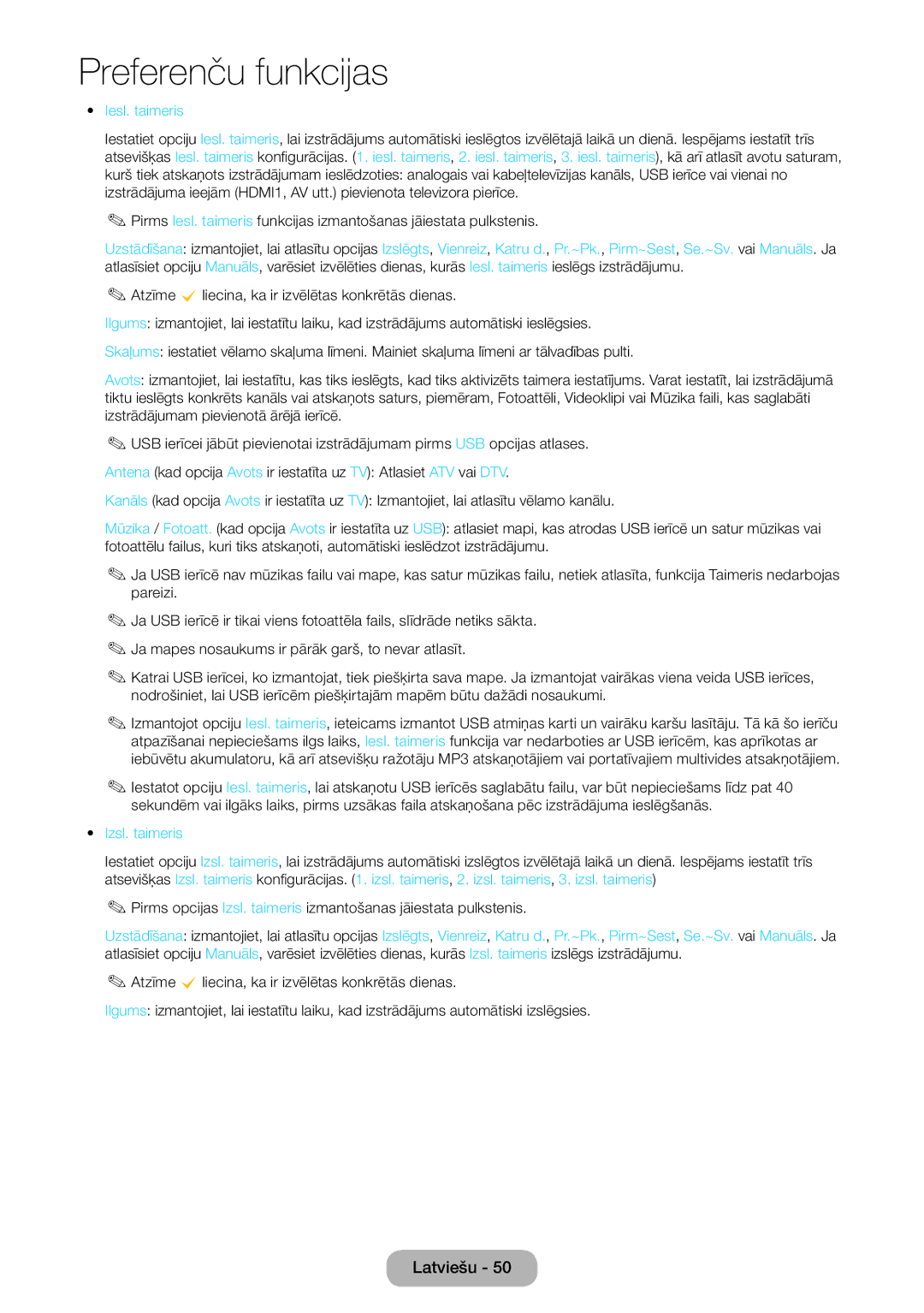 Samsung LT24D590EW/EN, LT27D390EW/EN, LT24D391EW/EN, LT22D390EW/EN, LT24D390EW/EN manual Iesl. taimeris, Izsl. taimeris 