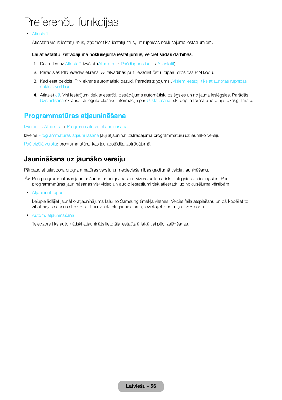 Samsung LT24D590EW/EN, LT27D390EW/EN, LT24D391EW/EN manual Programmatūras atjaunināšana, Jaunināšana uz jaunāko versiju 