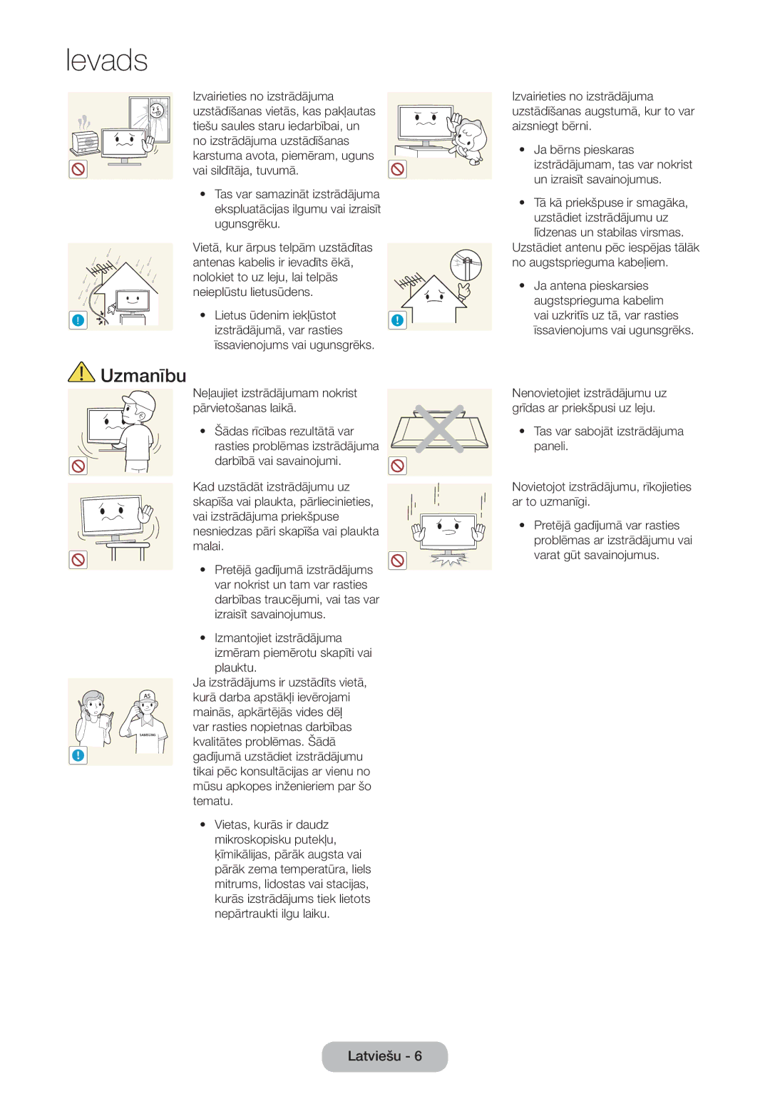 Samsung LT27D390EW/EN, LT24D391EW/EN manual No augstsprieguma kabeļiem, Neļaujiet izstrādājumam nokrist pārvietošanas laikā 