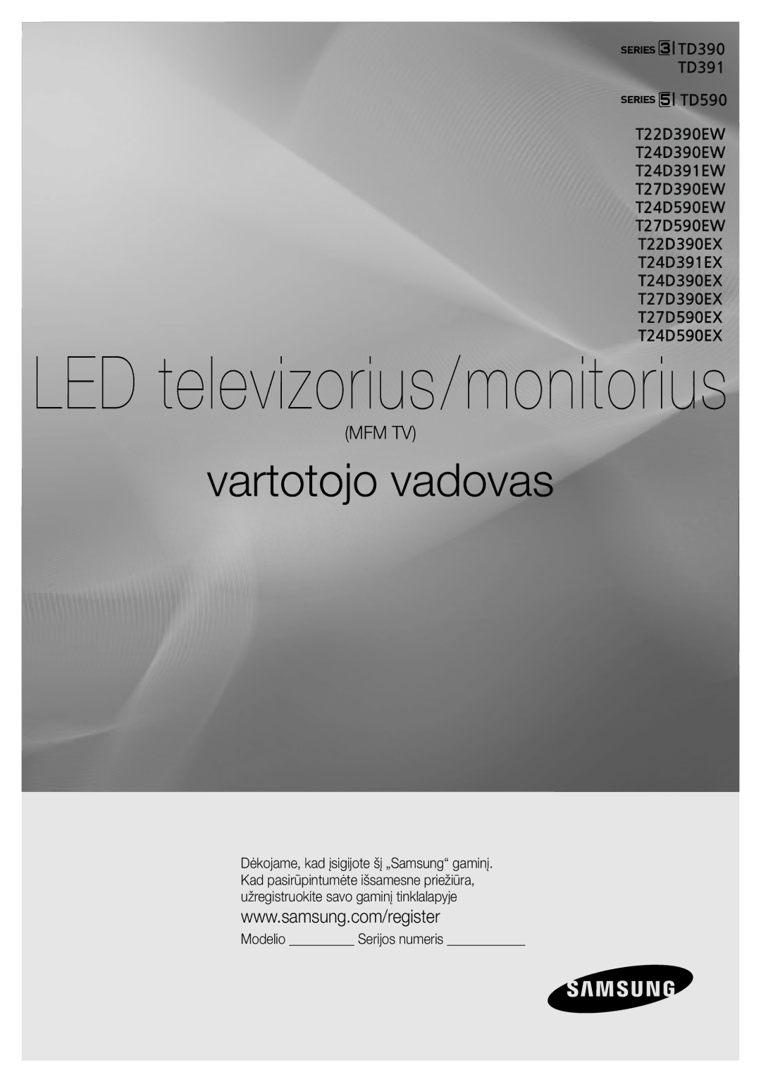 Samsung LT24D391EW/EN, LT27D390EW/EN, LT24D590EW/EN manual LED televizorius/monitorius, Modelio Serijos numeris 