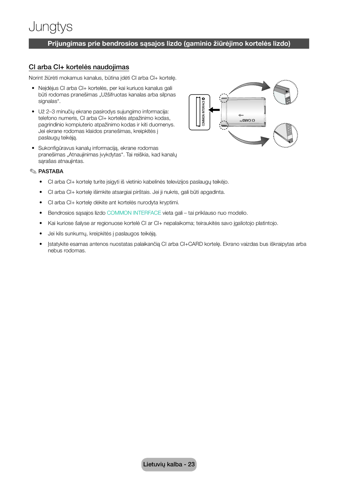 Samsung LT27D590EW/EN, LT27D390EW/EN, LT24D391EW/EN, LT24D590EW/EN, LT22D390EW/EN manual CI arba CI+ kortelės naudojimas 