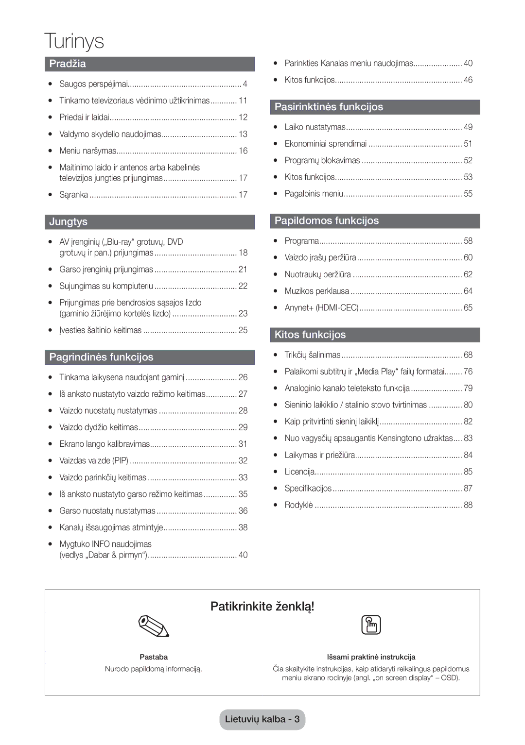 Samsung LT22D390EW/EN, LT27D390EW/EN, LT24D391EW/EN, LT24D590EW/EN, LT24D390EW/EN, LT27D590EW/EN manual Turinys 