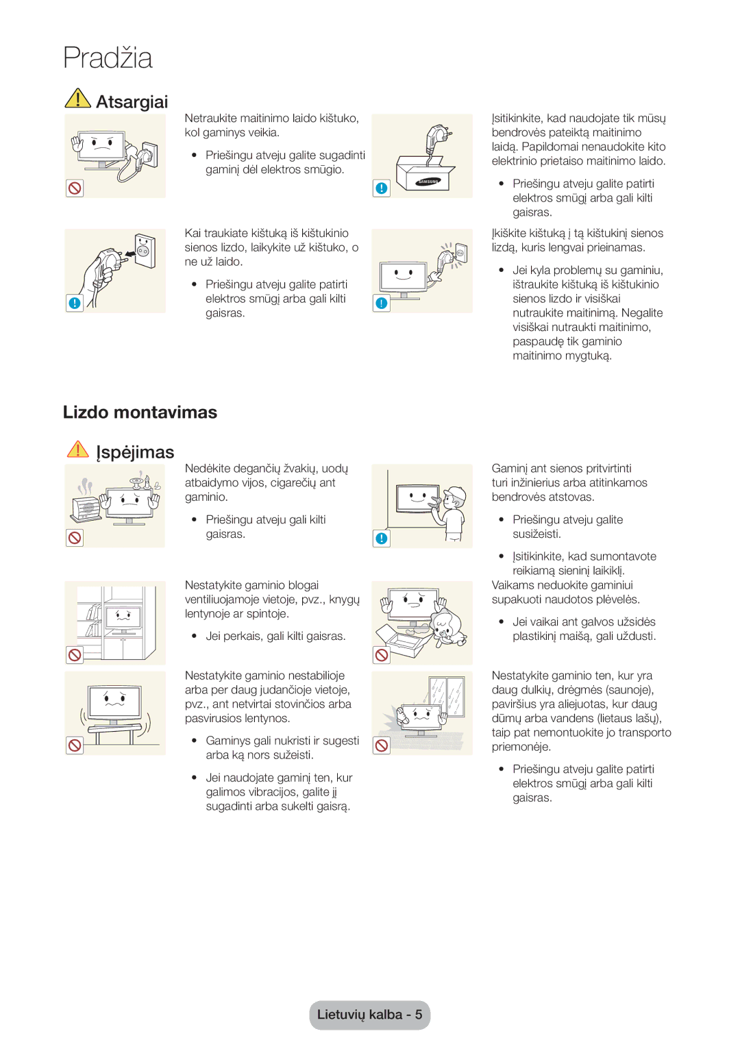 Samsung LT27D590EW/EN, LT27D390EW/EN, LT24D391EW/EN, LT24D590EW/EN, LT22D390EW/EN, LT24D390EW/EN Atsargiai, Lizdo montavimas 