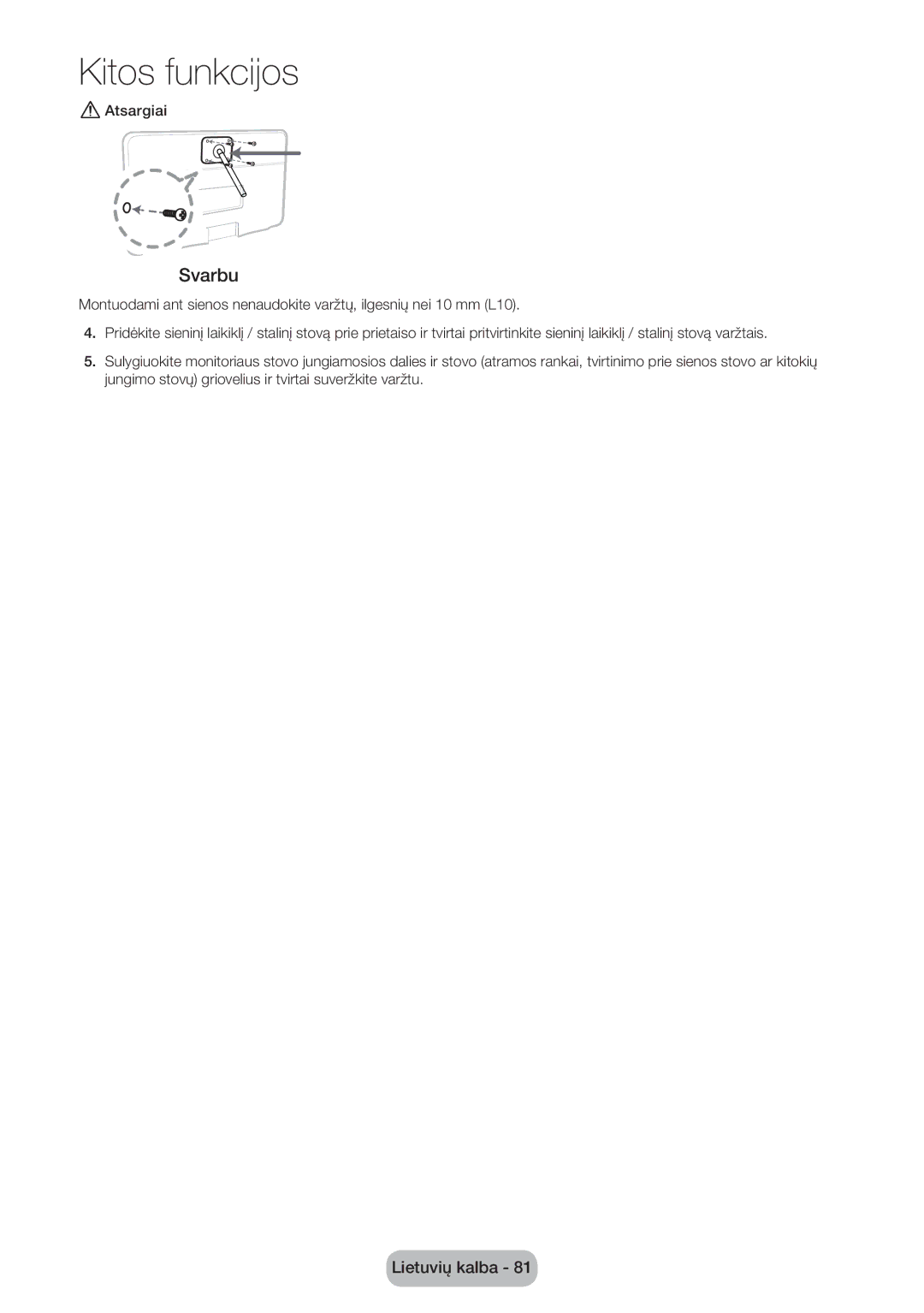 Samsung LT22D390EW/EN, LT27D390EW/EN, LT24D391EW/EN, LT24D590EW/EN, LT24D390EW/EN, LT27D590EW/EN manual Svarbu 