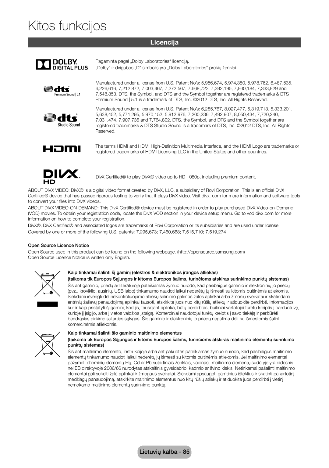 Samsung LT24D391EW/EN, LT27D390EW/EN, LT24D590EW/EN, LT22D390EW/EN manual Licencija, HD 1080p, including premium content 