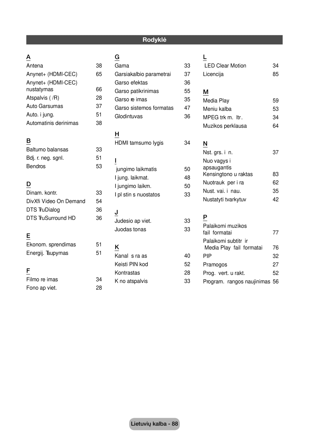 Samsung LT24D390EW/EN, LT27D390EW/EN, LT24D391EW/EN, LT24D590EW/EN, LT22D390EW/EN, LT27D590EW/EN manual Rodyklė, 55 M, 34 N 