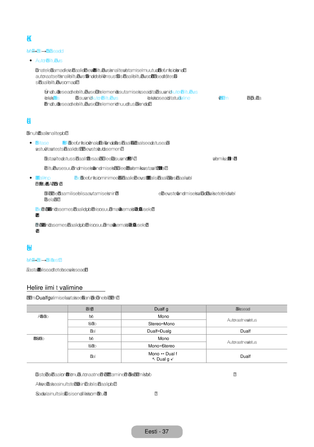 Samsung LT24D391EW/EN, LT27D390EW/EN, LT24D590EW/EN manual Kõlari seaded, Lisasätted, Heli lähtest, Helirežiimi t valimine 