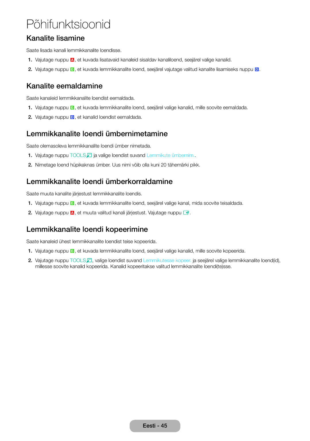 Samsung LT22D390EW/EN, LT27D390EW/EN, LT24D391EW/EN, LT24D590EW/EN, LT24D390EW/EN, LT27D590EW/EN manual Kanalite lisamine 