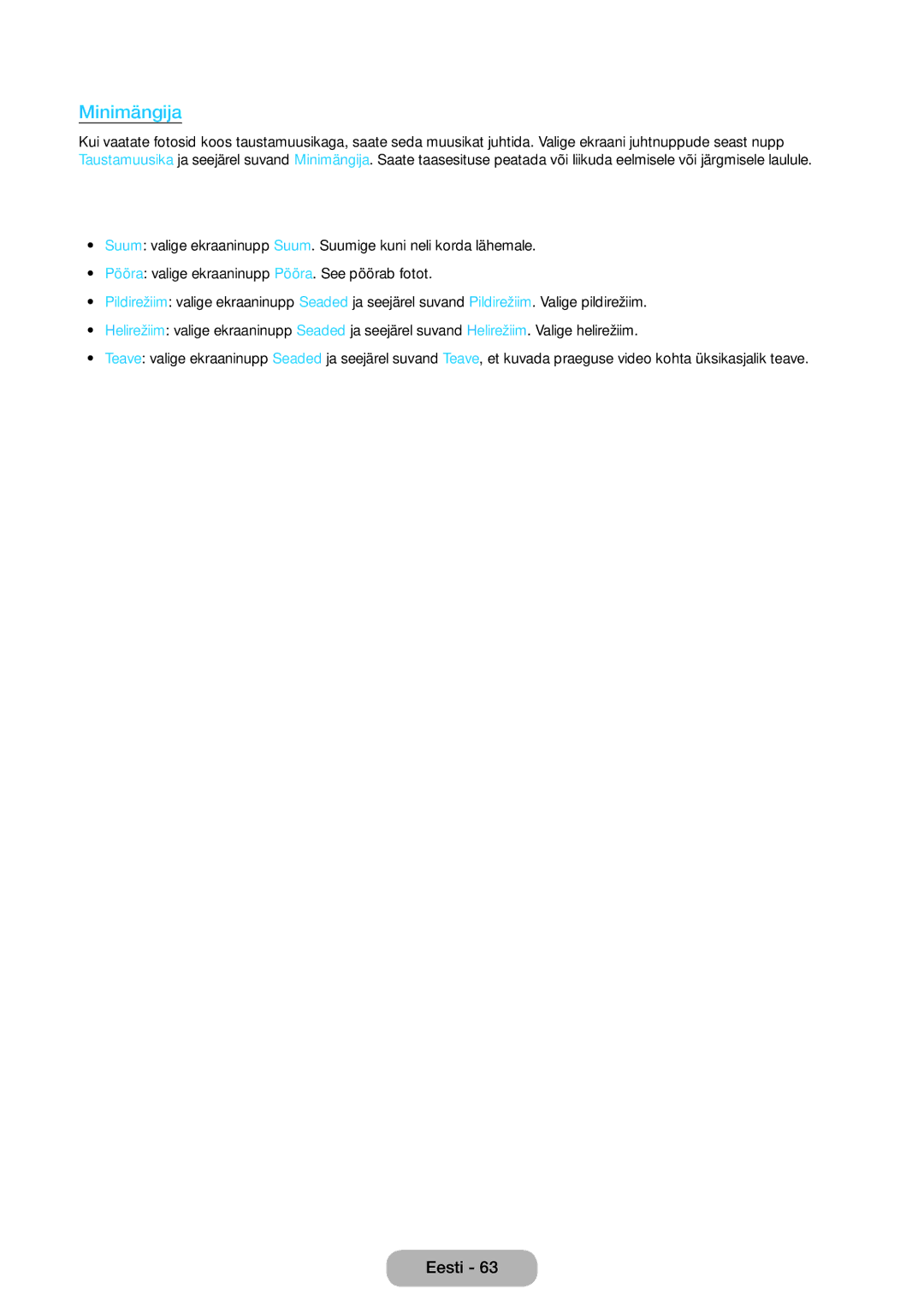 Samsung LT22D390EW/EN, LT27D390EW/EN, LT24D391EW/EN, LT24D590EW/EN manual Täiendavad fotode taasesituse seaded, Minimängija 