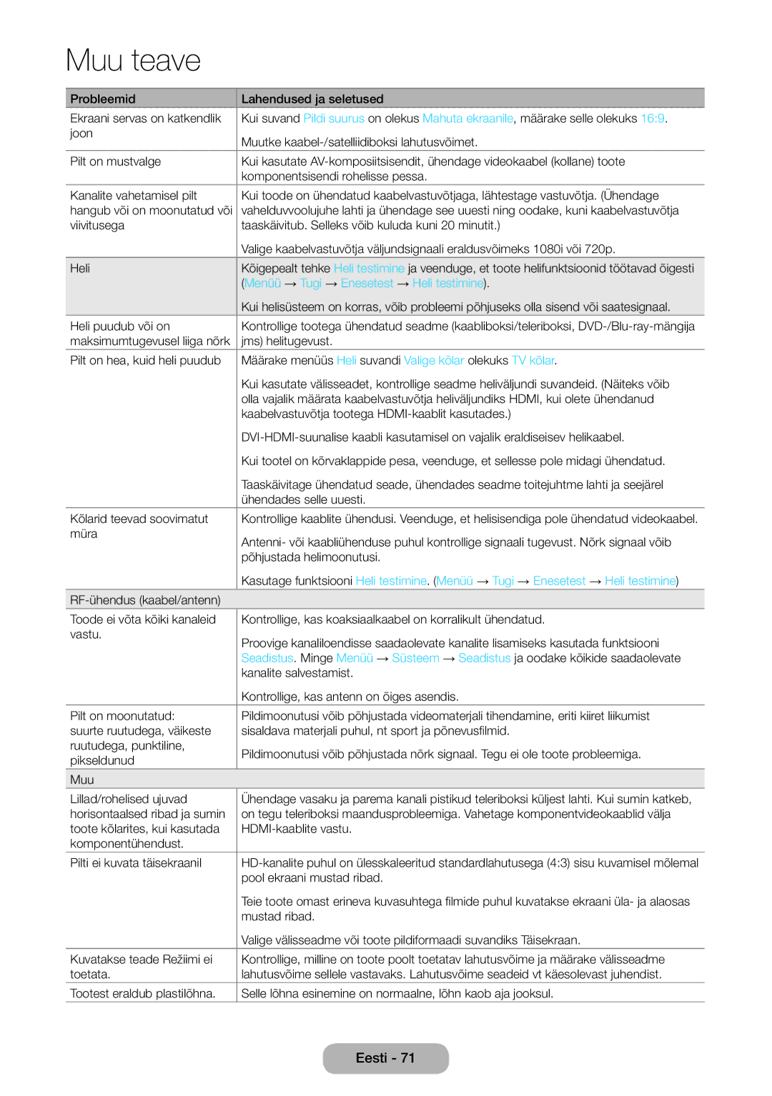 Samsung LT27D590EW/EN, LT27D390EW/EN, LT24D391EW/EN, LT24D590EW/EN, LT22D390EW/EN Menüü → Tugi → Enesetest → Heli testimine 