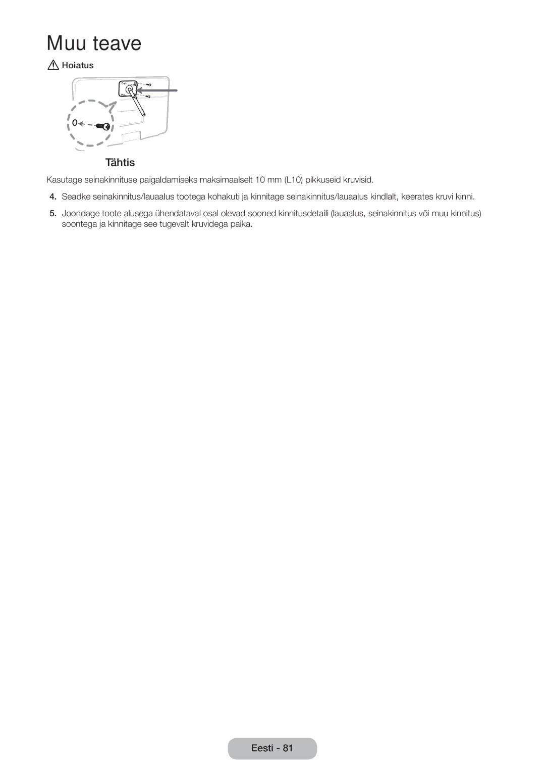 Samsung LT22D390EW/EN, LT27D390EW/EN, LT24D391EW/EN, LT24D590EW/EN, LT24D390EW/EN, LT27D590EW/EN manual Tähtis 