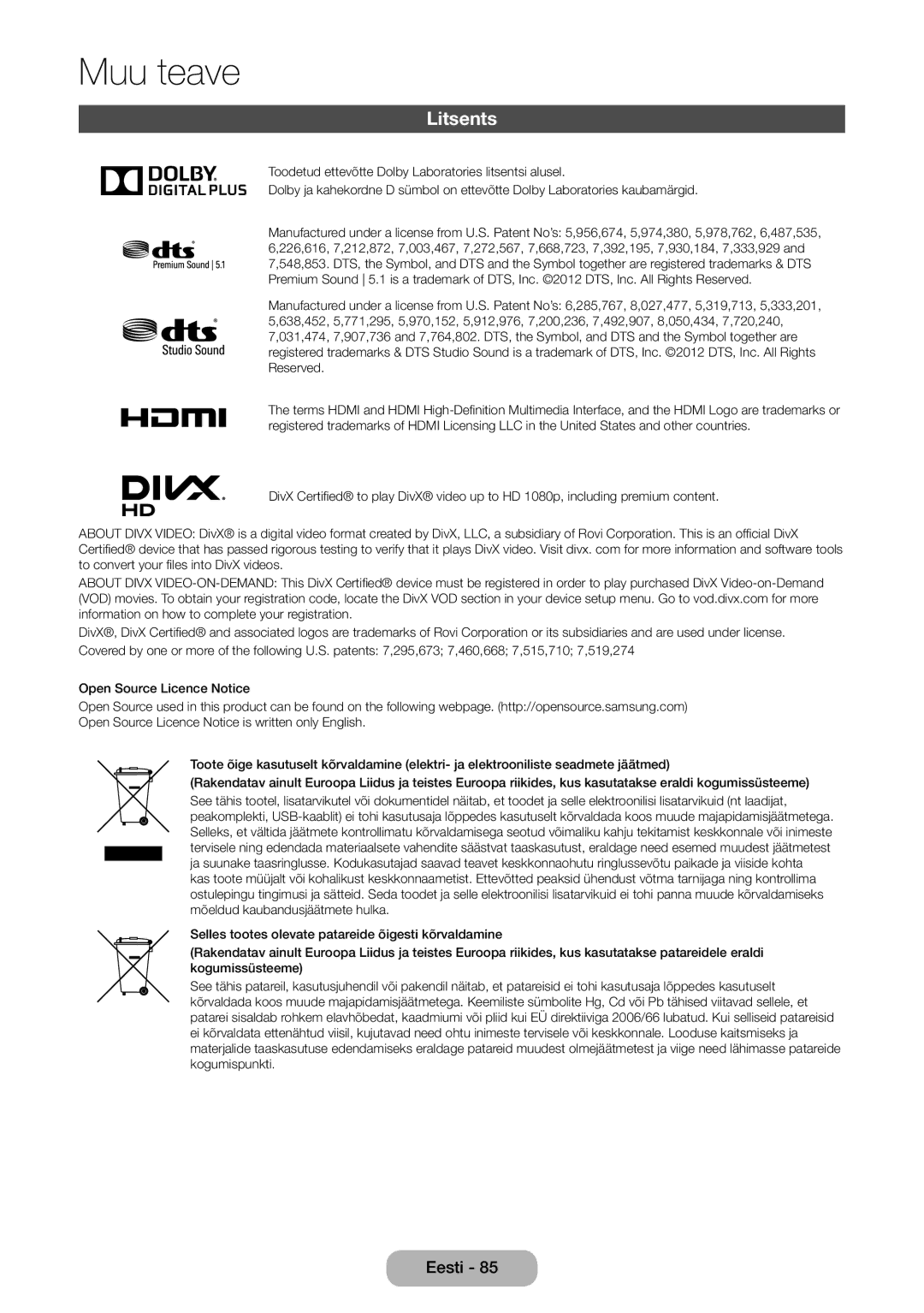 Samsung LT24D391EW/EN, LT27D390EW/EN, LT24D590EW/EN, LT22D390EW/EN manual Litsents, HD 1080p, including premium content 