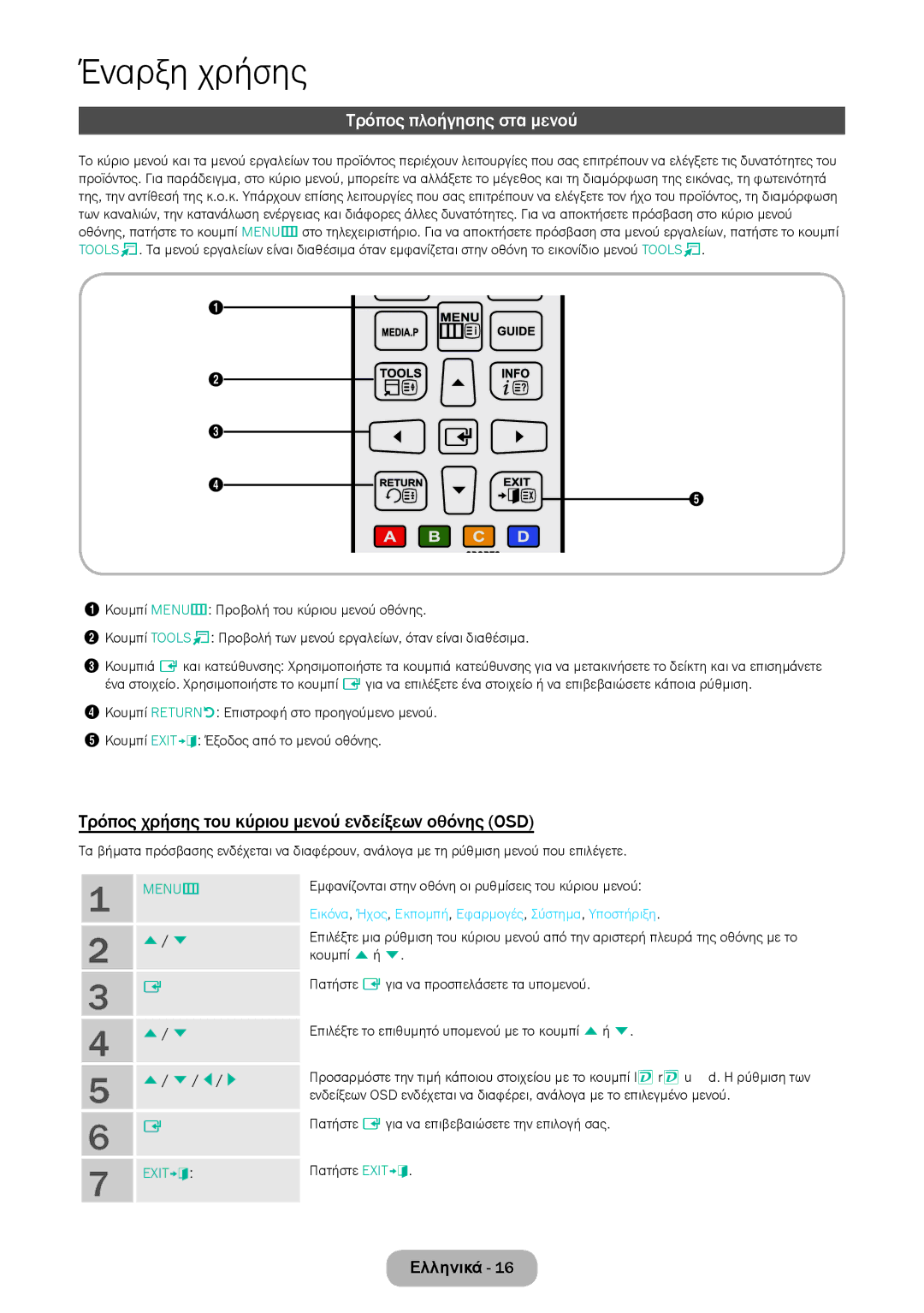Samsung LT24D390EW/EN, LT27D390EW/EN manual Τρόπος πλοήγησης στα μενού, Τρόπος χρήσης του κύριου μενού ενδείξεων οθόνης OSD 