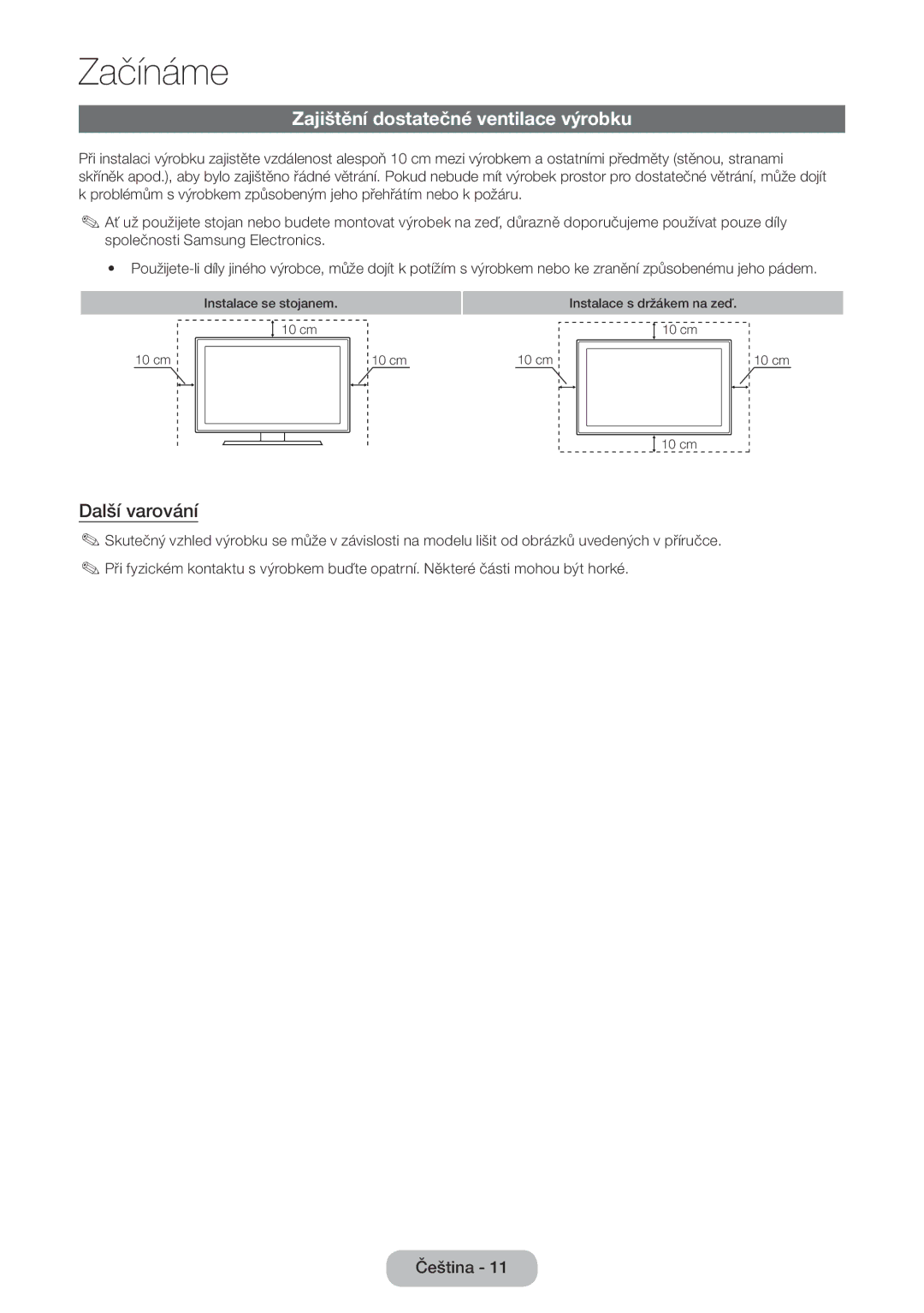 Samsung LT27D590CX/EN, LT27D590CW/EN manual Zajištění dostatečné ventilace výrobku, Další varování 