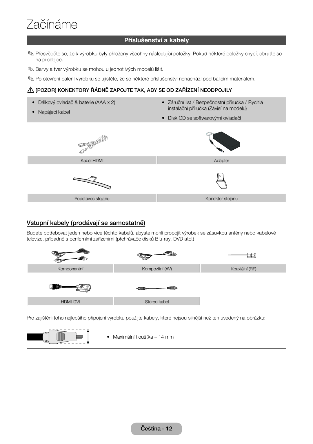 Samsung LT27D590CW/EN, LT27D590CX/EN manual Příslušenství a kabely, Vstupní kabely prodávají se samostatně 