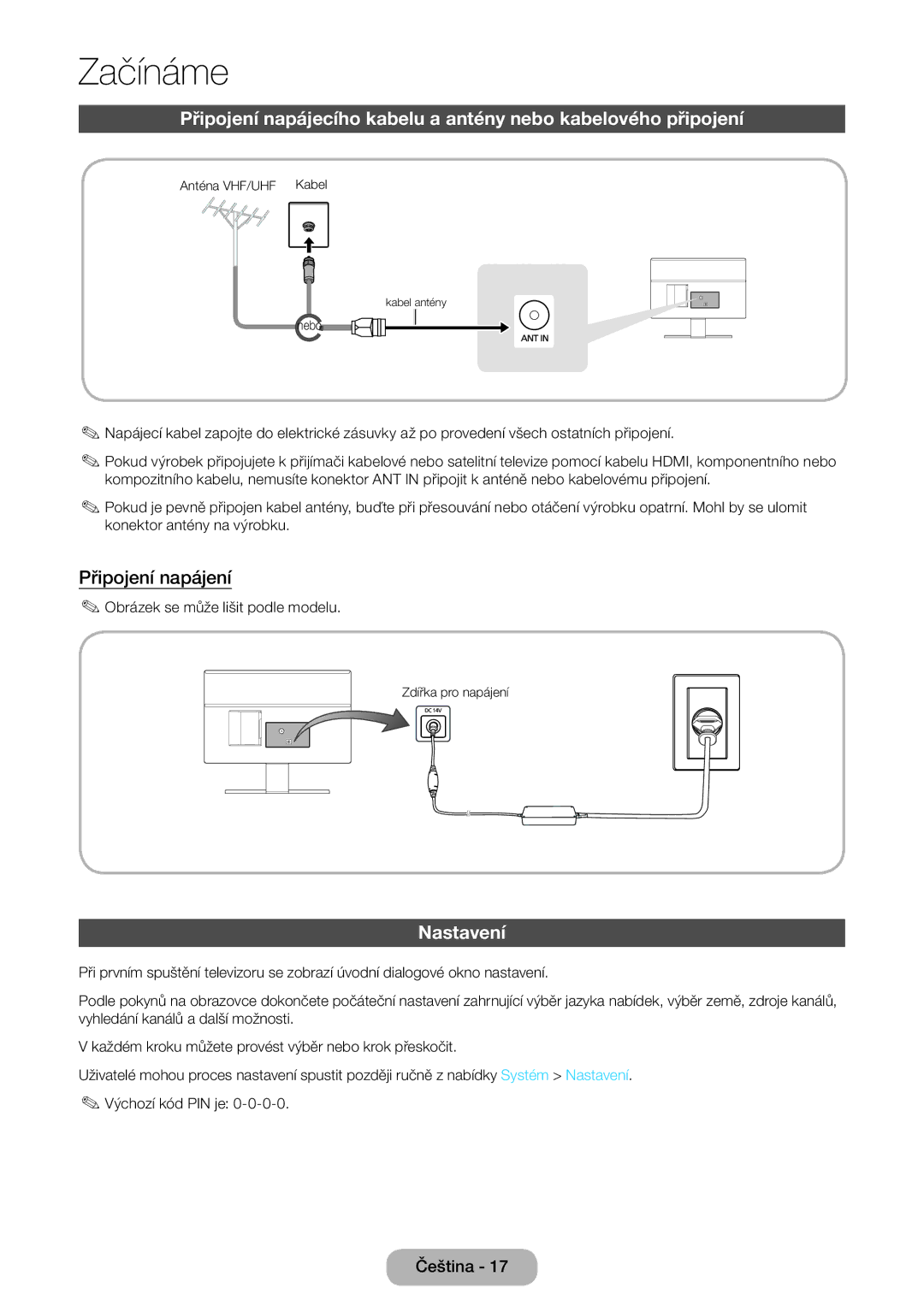 Samsung LT27D590CX/EN, LT27D590CW/EN manual Připojení napájení, Nastavení 