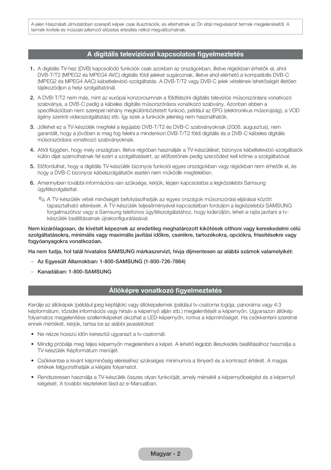 Samsung LT27D590CW/EN, LT27D590CX/EN Digitális televízióval kapcsolatos figyelmeztetés, Állóképre vonatkozó figyelmeztetés 